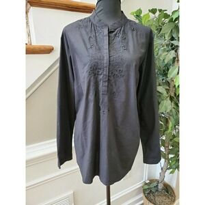 Goody's Women's Floral Black 100% Cotton Long Sleeve Band Collared Top Shirt 2X